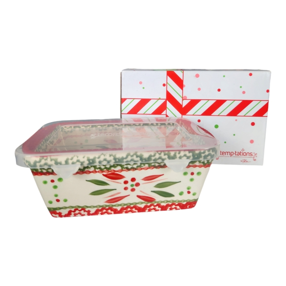 NIB Temptations Ceramic Old World Holiday Floral 12 Oz Mini Loaf Pan Dish